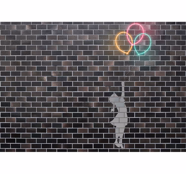 Mural para salón Niño bansky en efecto neón - TenVinilo