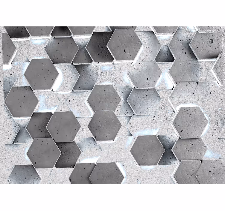 Fotomural 3D Hexágonos en un muro de hormigón - TenVinilo