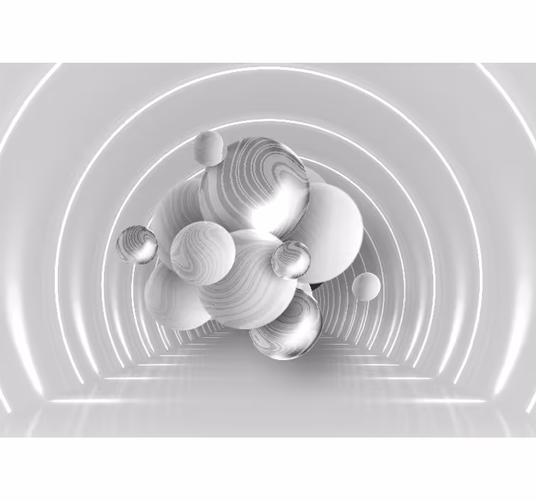 Fotomural 3D Bolas blancas en un tunel - TenVinilo