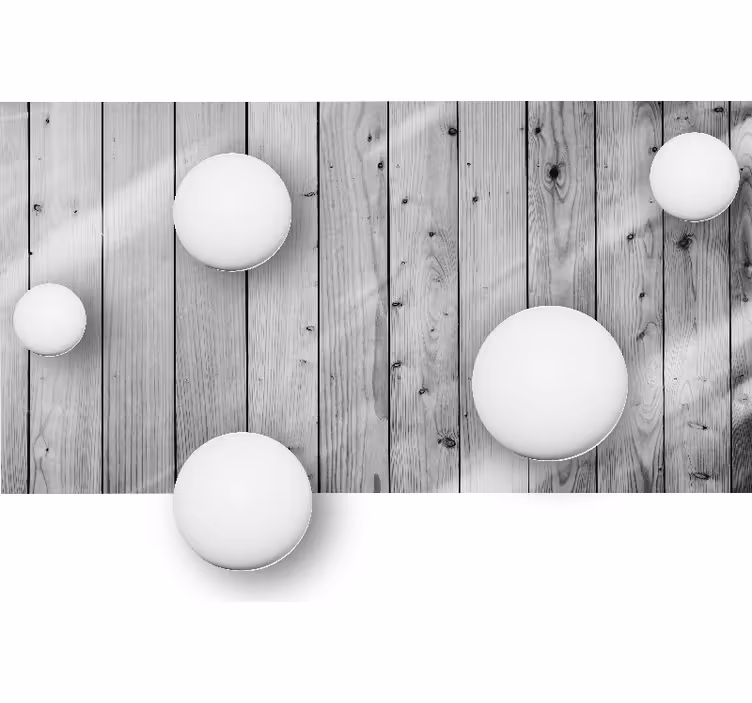 Fotomural 3D Esferas blancas con fondo de madera - TenVinilo