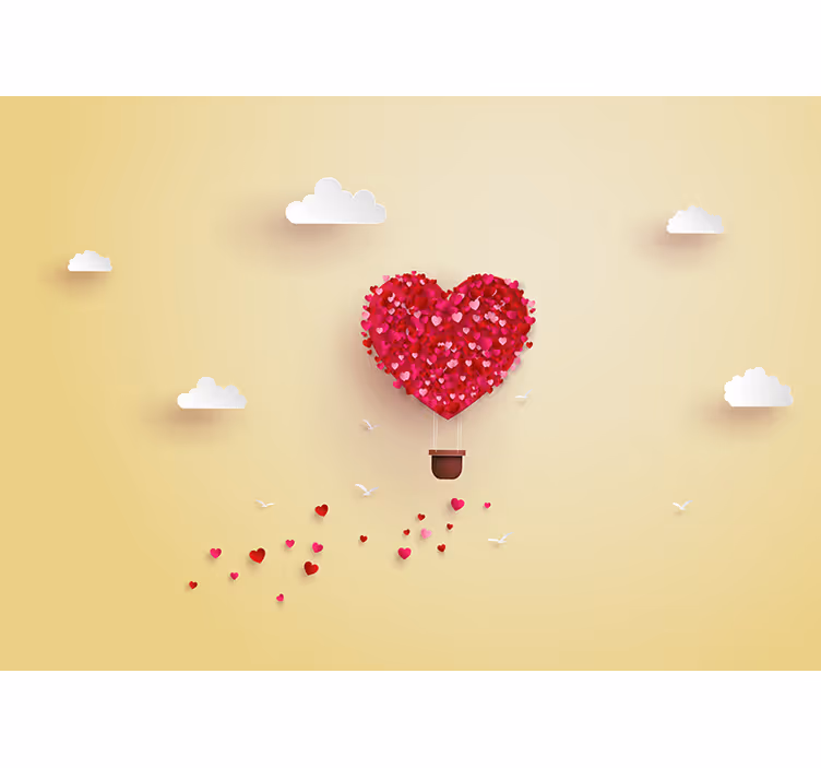 Mural de amor aventura con globos en el corazón - TenVinilo