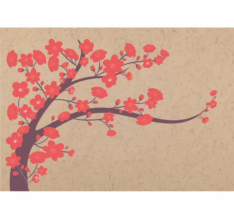 Fotomural 3D Flores rojas con fondo beige - TenVinilo