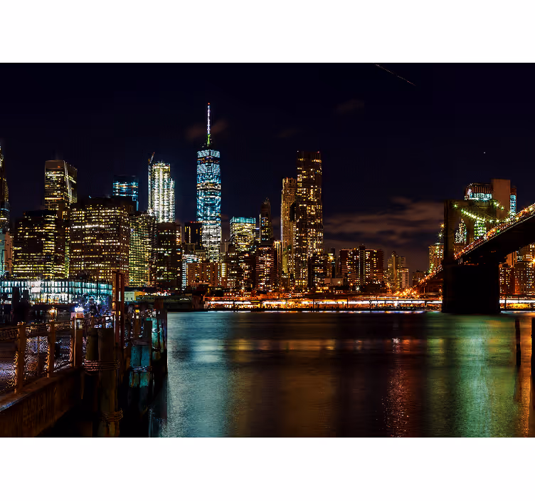 Mural new york paisaje nocturno de manhattan - TenVinilo