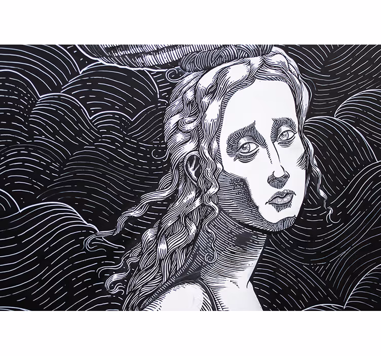 Fotomural arte clásico Mujer en blanco y negro ilustracion - TenVinilo