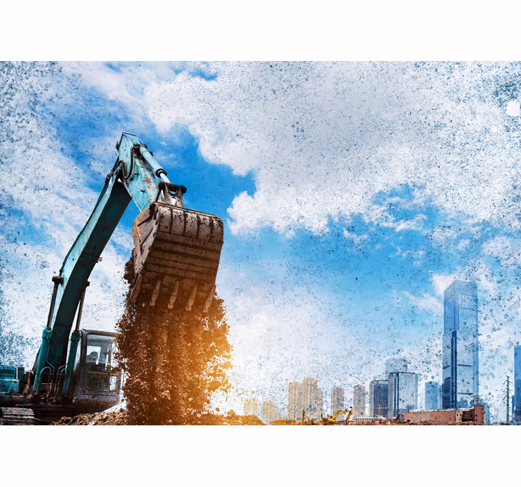Mural ciudad acción de máquinas de construcción - TenVinilo