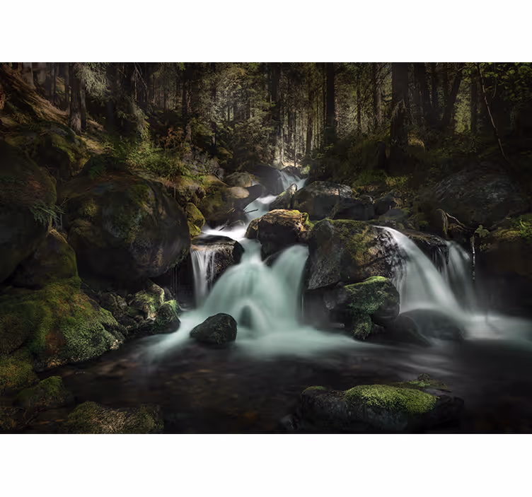 Mural de cascada río de bosque tranquilo - TenVinilo
