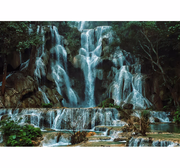 Mural de montañas con exhibición de cascadas majestuosas - TenVinilo