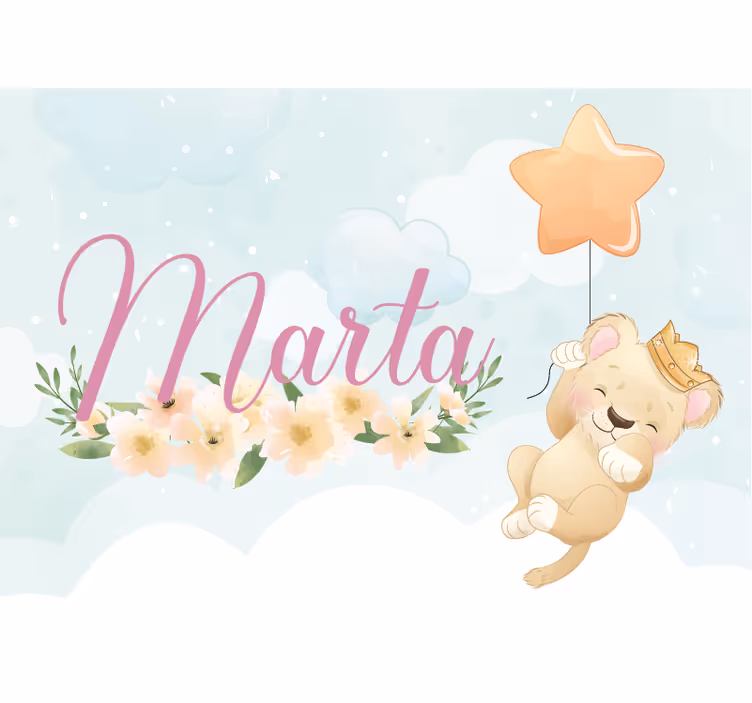 Fotomural para bebés Lindo león para niña con nombre - TenVinilo