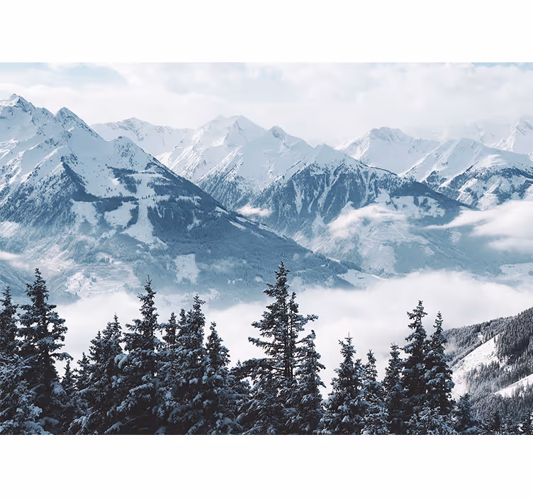 Mural de montañas cumbres grandiosas cubiertas de nieve - TenVinilo