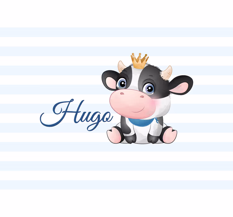 Fotomural para bebés Linda vaca para niño con nombre - TenVinilo