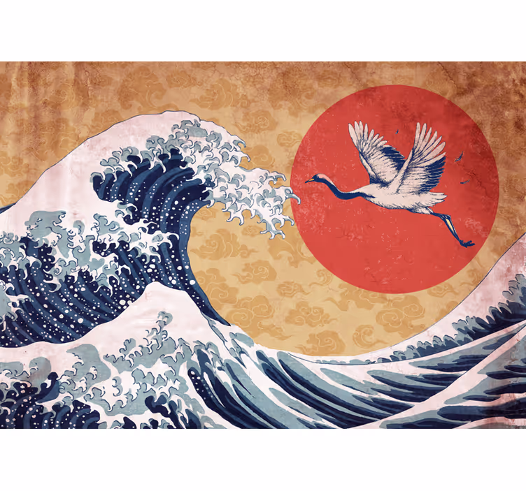Fotomural abstracto Ilustración de puesta de sol de estilo japoné - TenVinilo