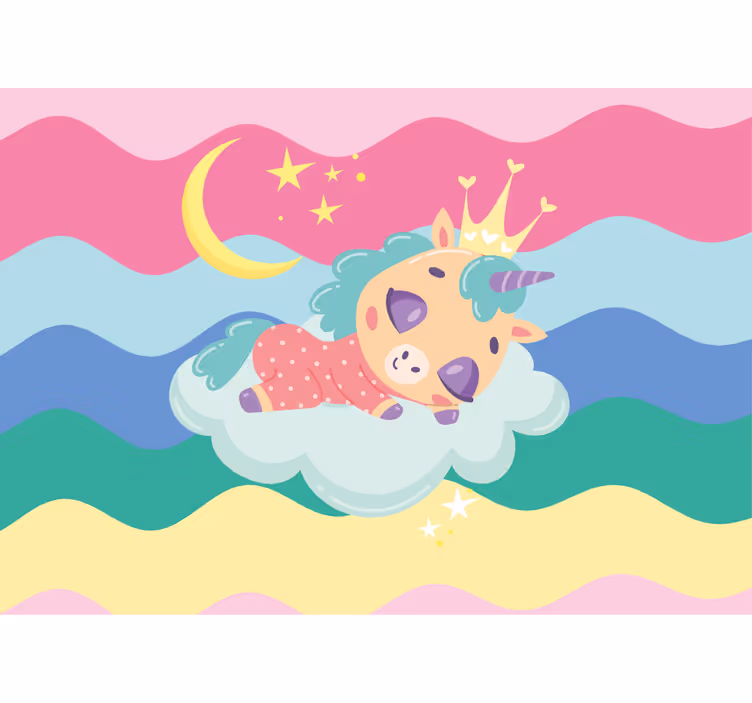 Mural de gente unicornio durmiendo fantasía - TenVinilo