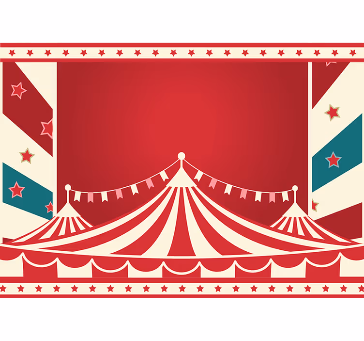 Mural infantil Circo de fantasía banner fondo rojo - TenVinilo