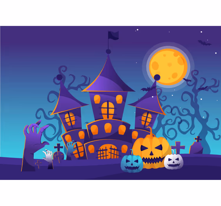 Fotomural Halloween Cementerio espeluznante con murciélagos - TenVinilo