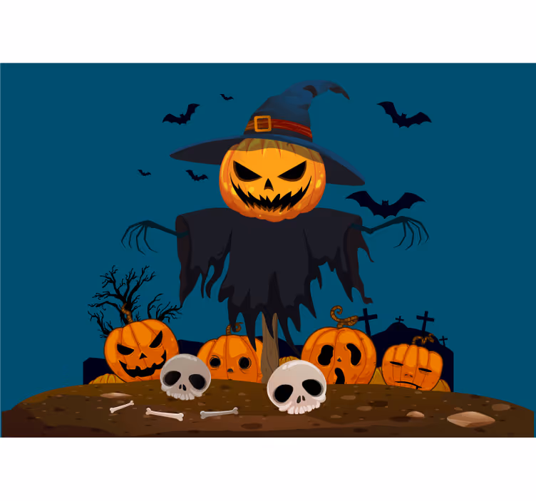Mural halloween espantapájaros calabaza terrorífica - TenVinilo