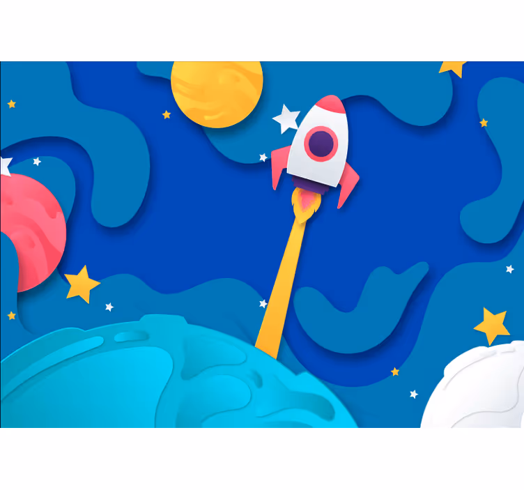 Mural infantil Galaxia con planetas estilo papel - TenVinilo