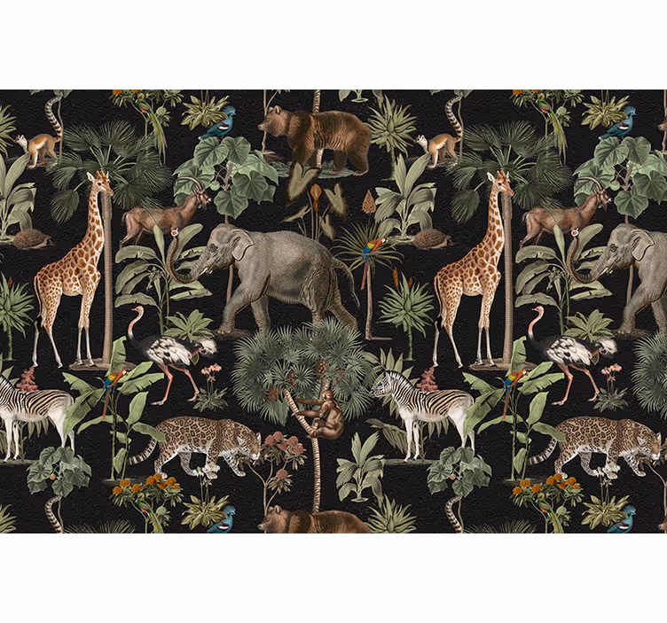Mural de animales escena de selva salvaje - TenVinilo
