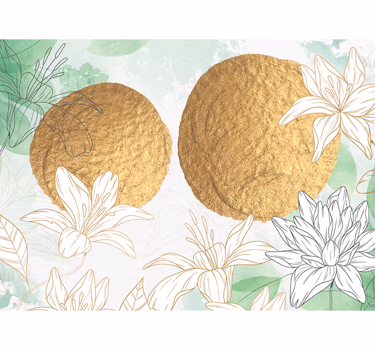 Mural de flores con acentos florales dorados - TenVinilo