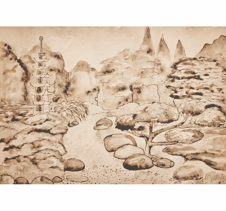 Fotomural moderno Jardín japonés estilo "japandi" - TenVinilo