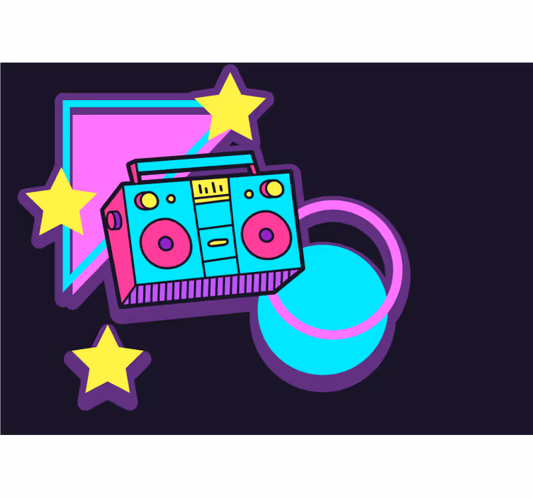 Mural de música elementos retro boombox - TenVinilo