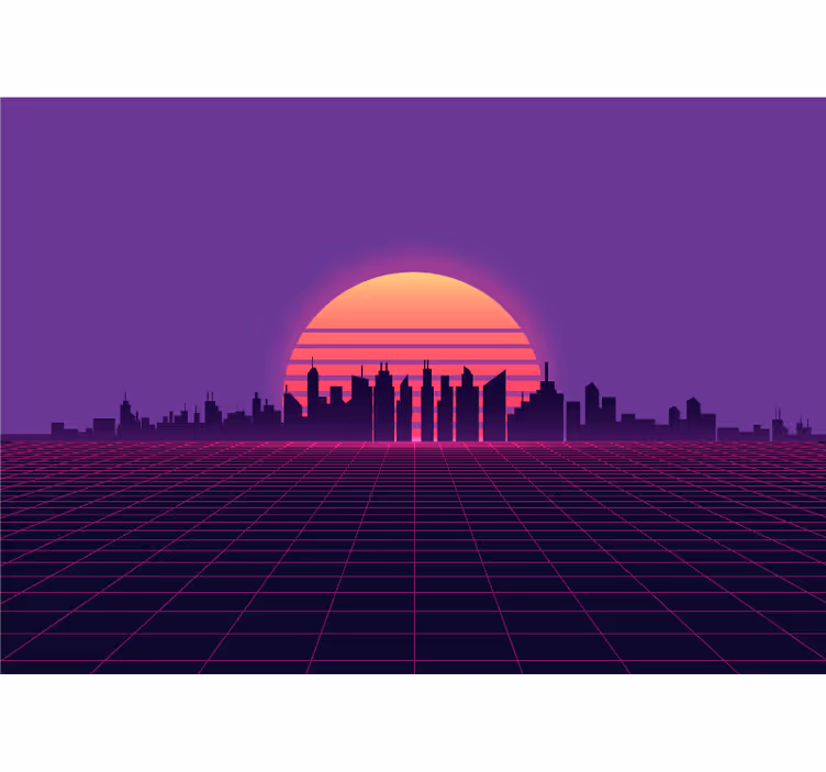 Mural ciudad silueta de paisaje urbano al atardecer - TenVinilo