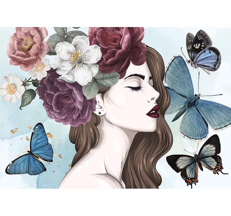 Fotomural arte clásico Mujeres "estilo glamour" con flores - TenVinilo