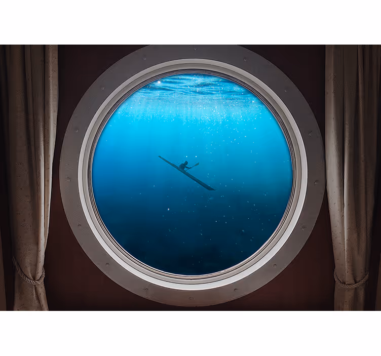 Fotomural 3D Ventana 3d kayak submarino - TenVinilo