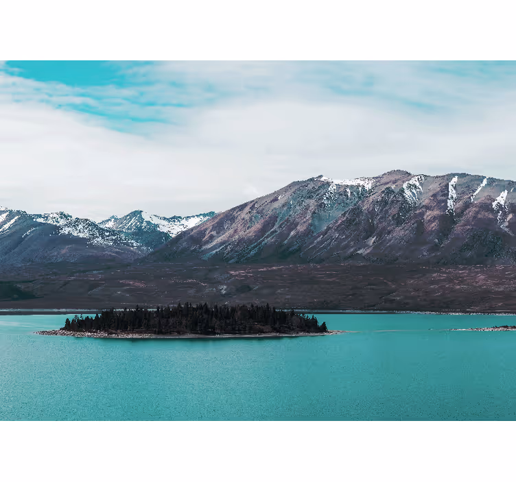 Mural de paisajes lago de montaña con isla - TenVinilo