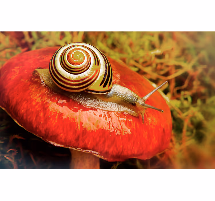 Mural de animales caracol sobre hongo - TenVinilo