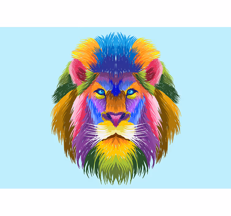 Mural de leones retrato de león colorido - TenVinilo