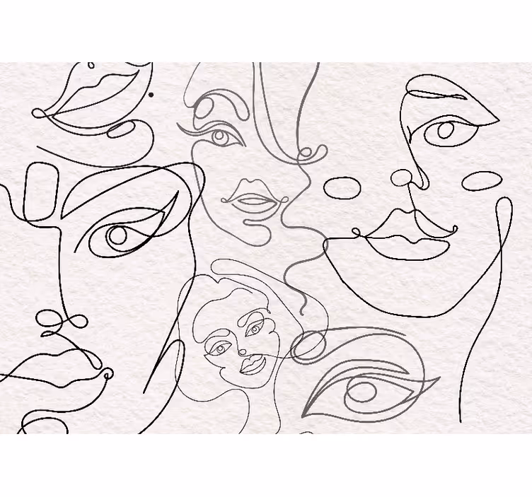 Mural de arte caras de línea minimalista - TenVinilo