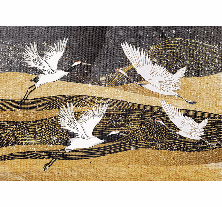 Mural de animales danza de grullas elegantes - TenVinilo