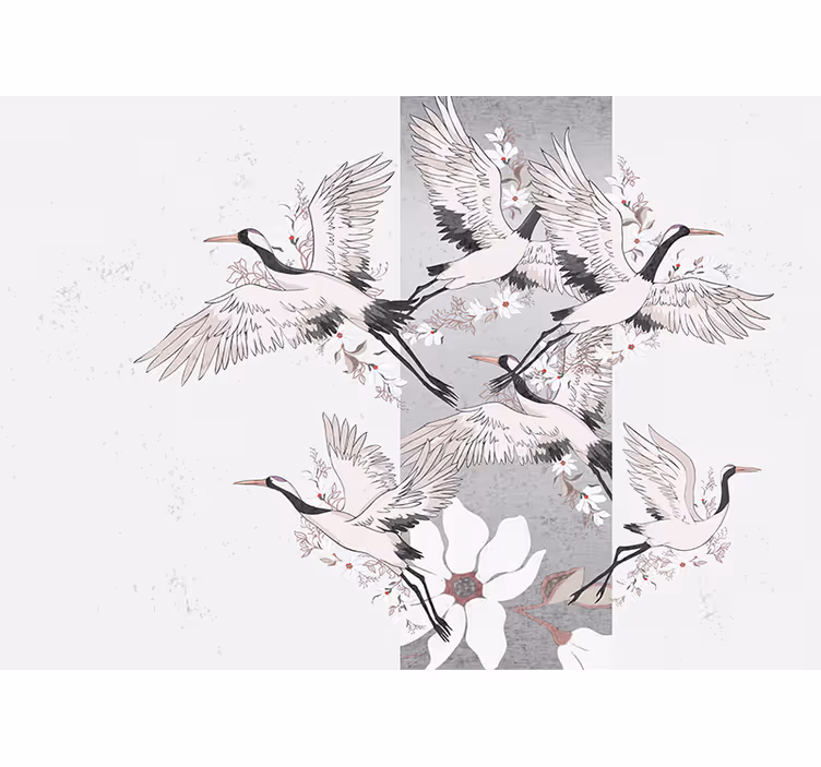 Mural de animales grúas elegantes en vuelo - TenVinilo