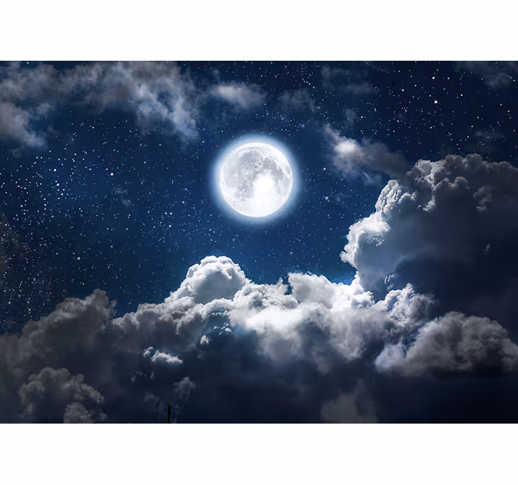 Fotomural espacio Hermosa noche luna y nubes - TenVinilo