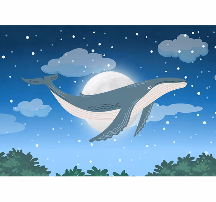 Mural infantil Ballena dibujada a mano en el cielo - TenVinilo