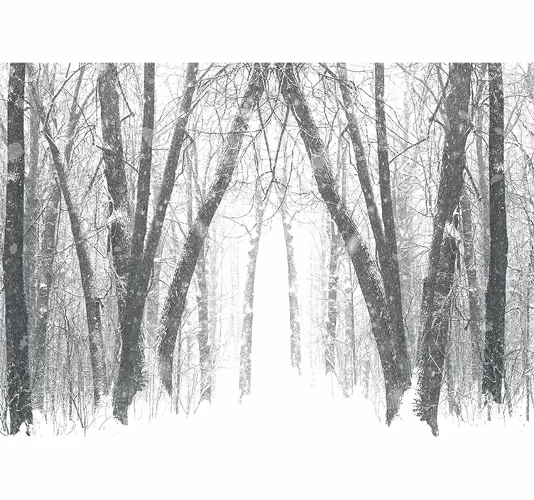 Mural de bosque camino forestal nevado - TenVinilo