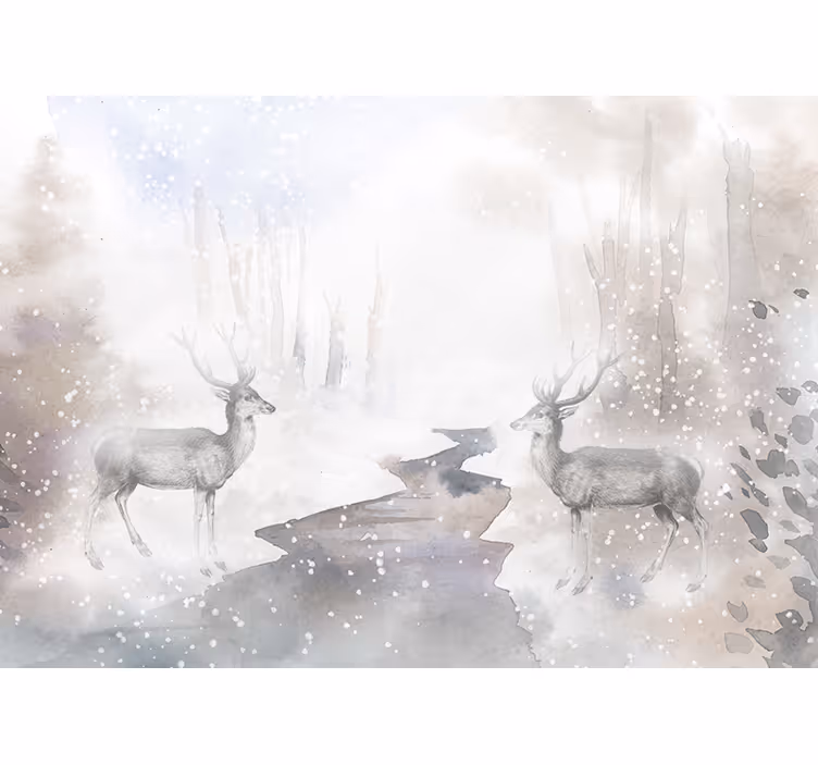 Mural de animales encuentro con ciervos majestuosos - TenVinilo