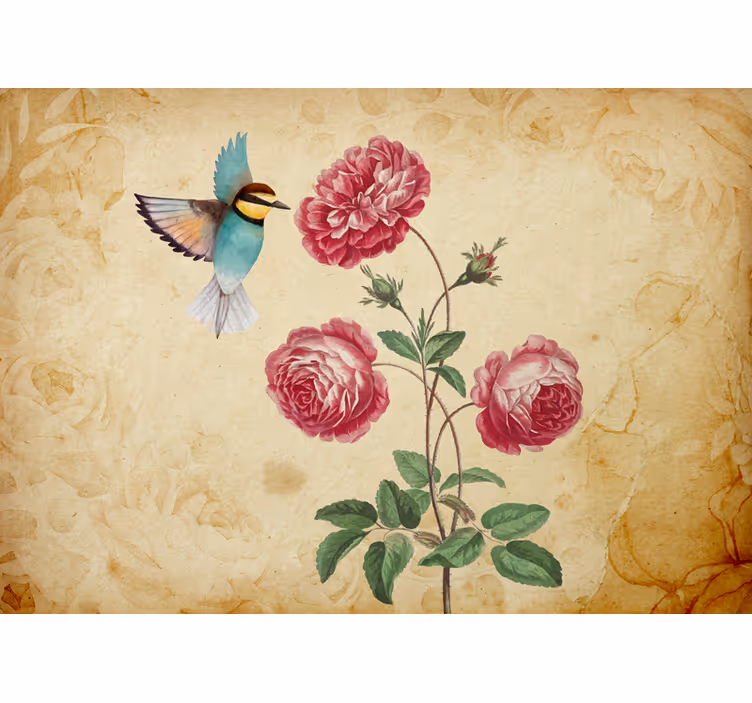 Mural de flores colibríes y rosas - TenVinilo