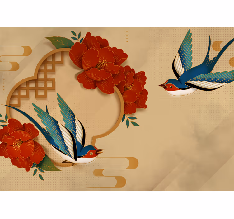 Fotomural animale Pájaros y flores 3d - TenVinilo