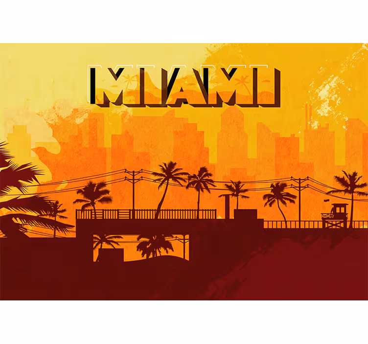 Mural ciudad atardecer en el horizonte de miami - TenVinilo