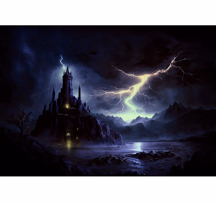 Fotomural fantasía castillo oscuro y tormenta - TenVinilo