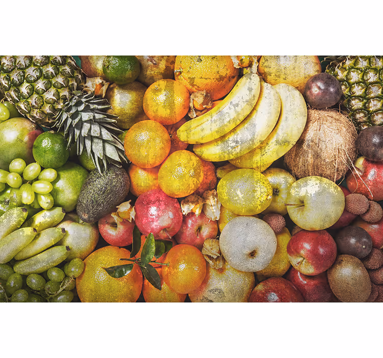 Fotomural imitación piedra fruta sobre concretoFruta sobre hormig - TenVinilo