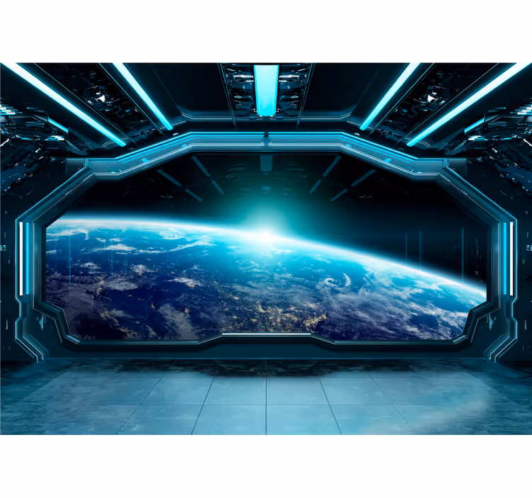 Fotomural 3D ventana de la nave espacial - TenVinilo