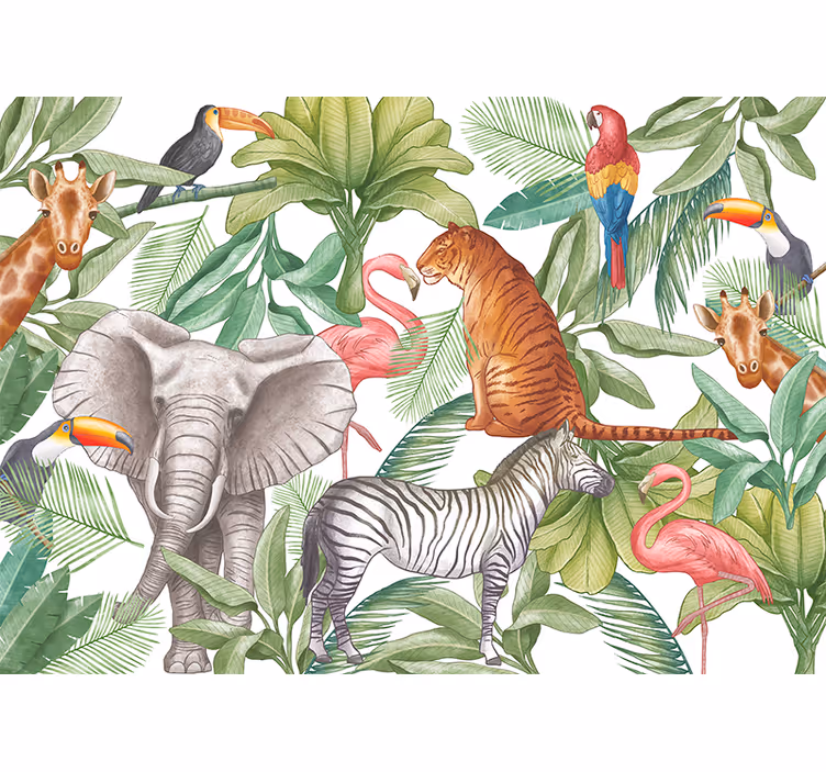 Mural de selva diseño de animales acuarela - TenVinilo