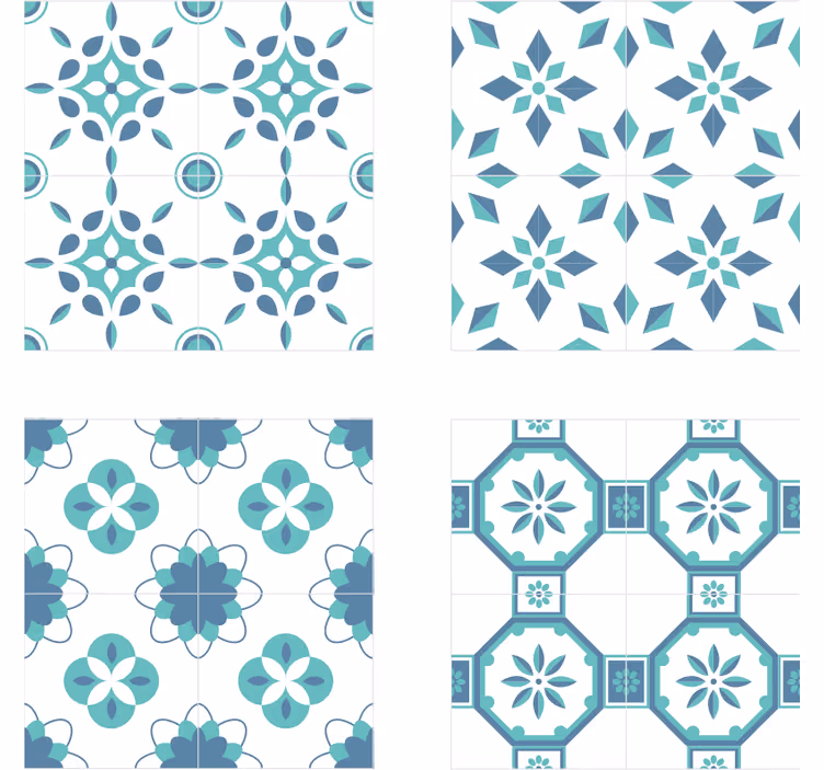 Posavasos azulejo patrón floral - TenVinilo