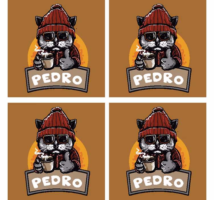 Posavasos frikis gato cool sosteniendo café - TenVinilo