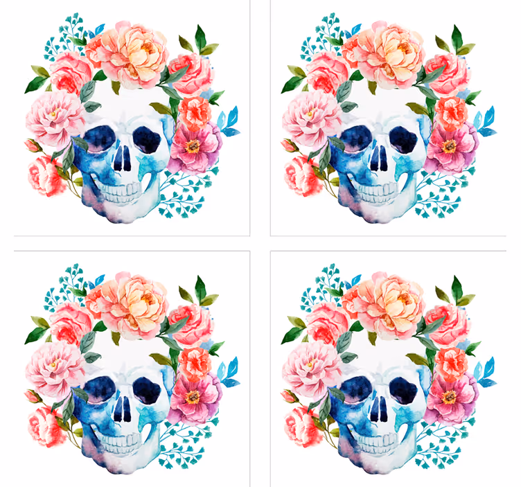 Posavasos frikis motivo de calavera floral - TenVinilo