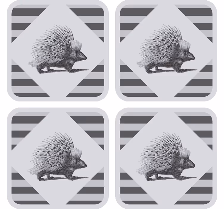 Posavasos de bebida en blanco y negro de arte puercoespín - TenVinilo