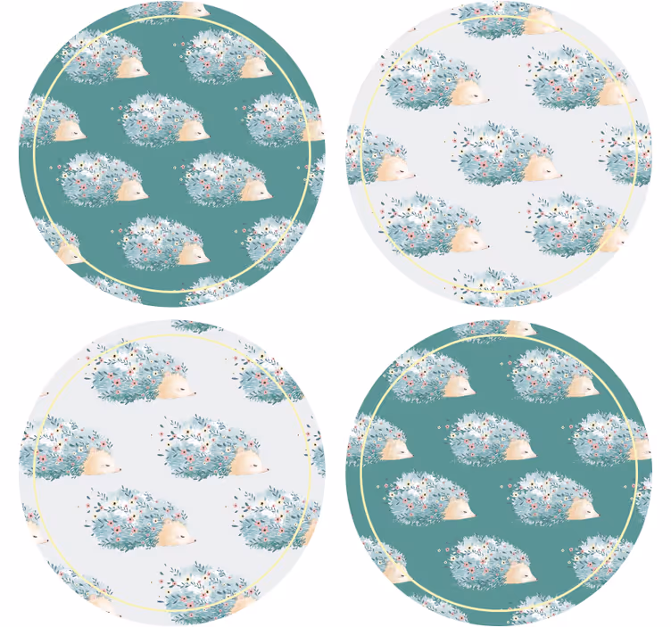 Posavasos moderno erizos en un entorno floral - TenVinilo