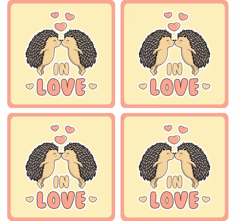 Posavasos moderno erizos besándose con corazones - TenVinilo